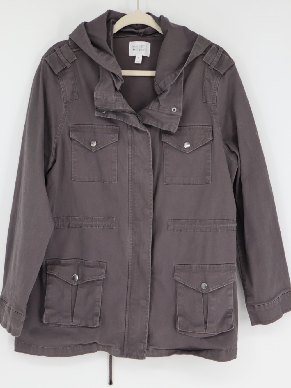 Market & Spruce Kathleen Cargo Jacket Women’s XL Gray Hooded Military Utility